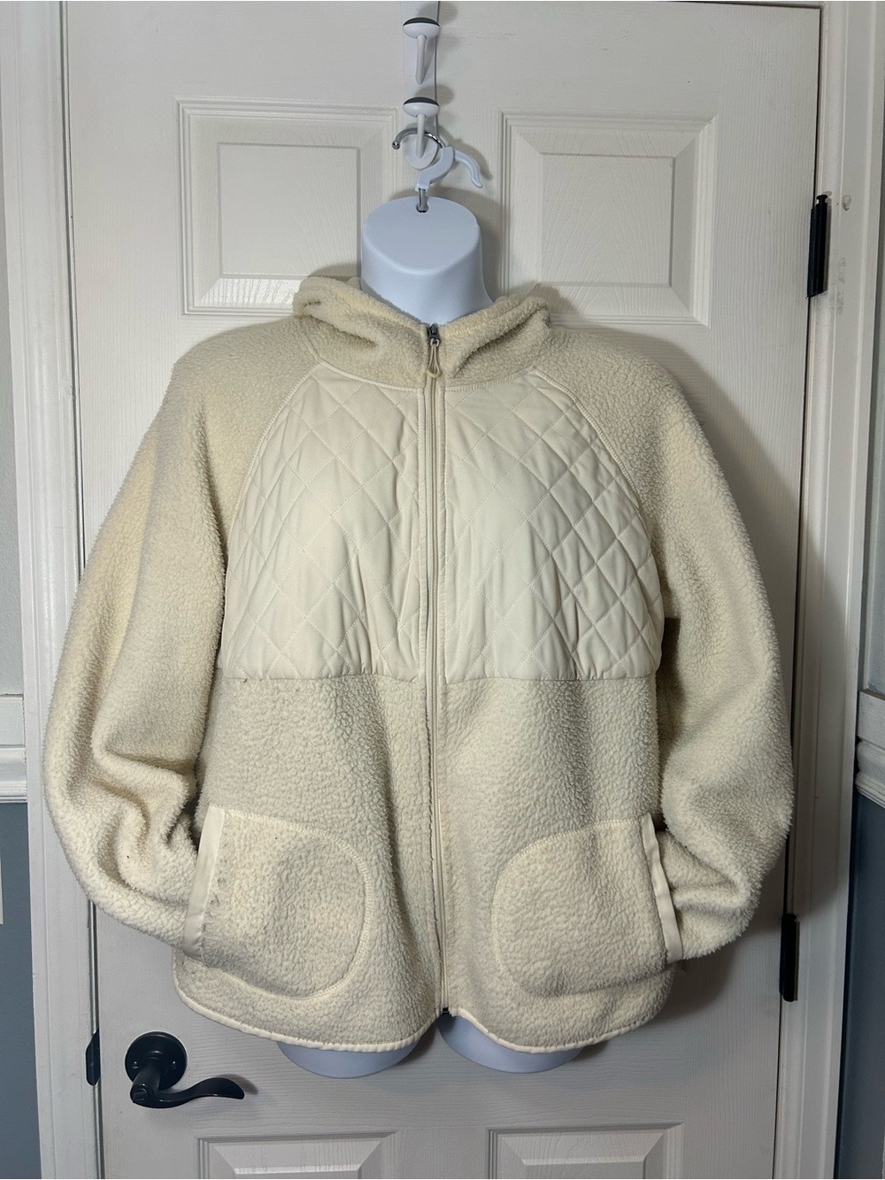 Tek Gear Cream Fleece Quilted Full Zip Hoodie Jacket 2X - Picture 2 of 10